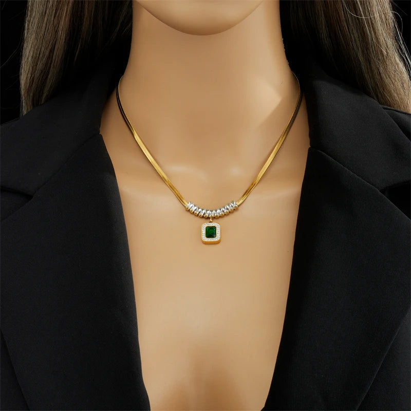 Conjunto cuadrado cristal verde circón