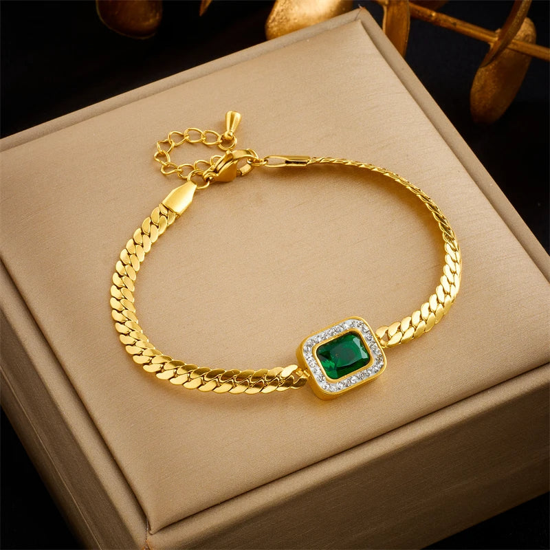 Conjunto cuadrado cristal verde circón
