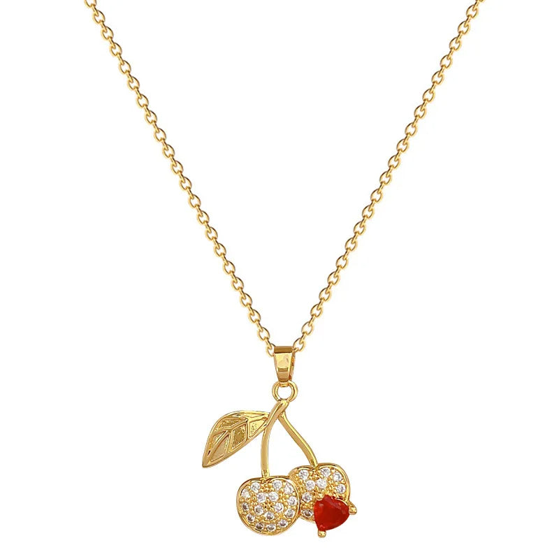 Collar cereza y zircón en corazón