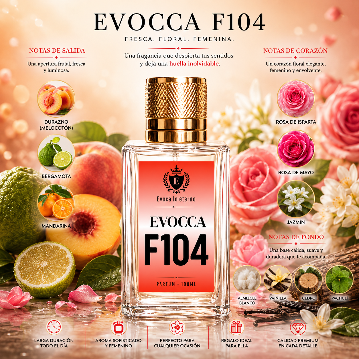 Evocca F104 Parfum 100ml Mujer (Lancome Idole Peach N Roses)