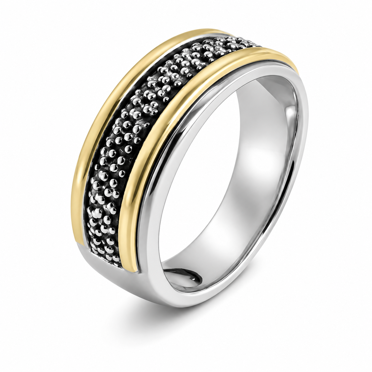 Anillo de Plata con 2 líneas de Oro y piedras colombiano