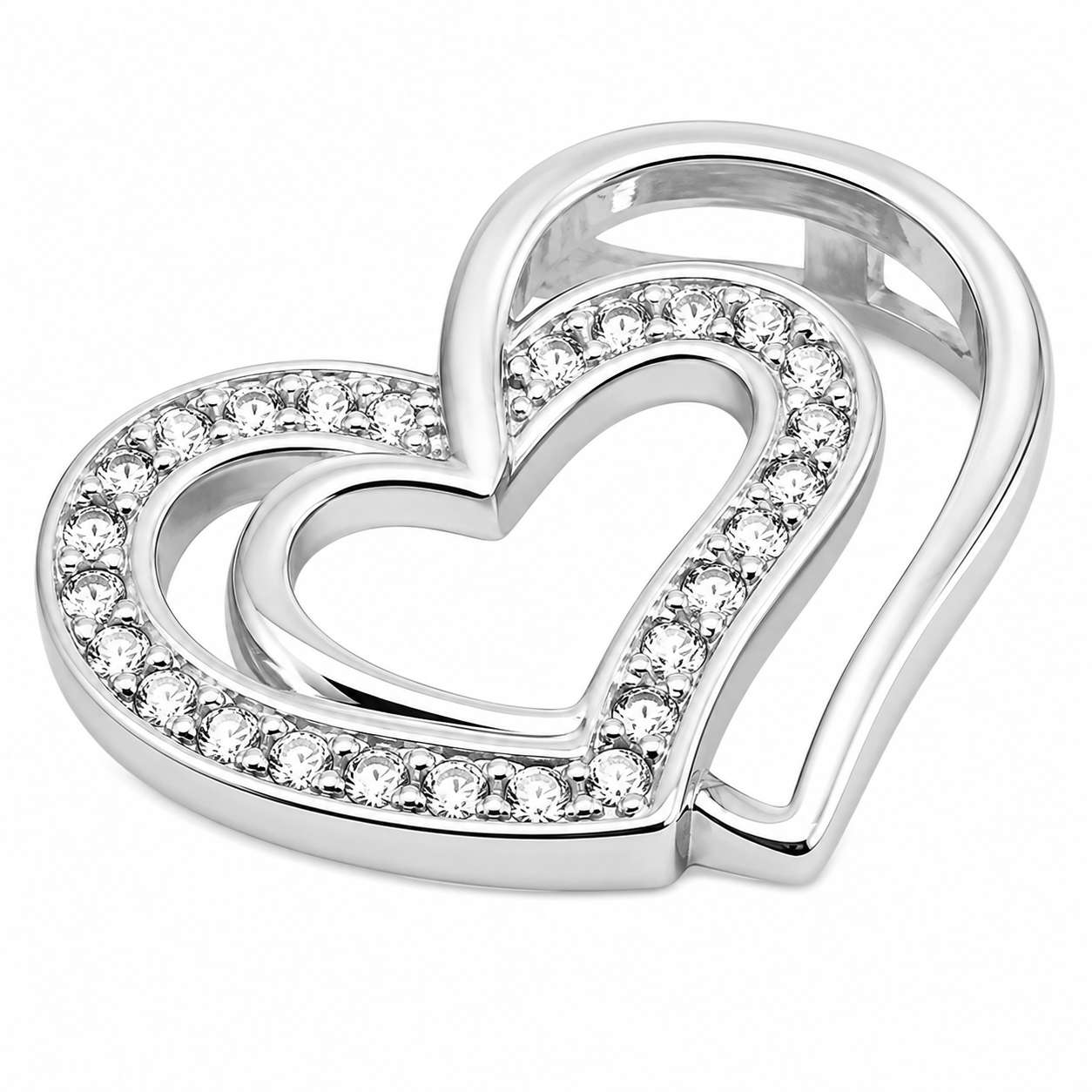 Dije 2 corazones 1 con piedras Plata Italiana 925