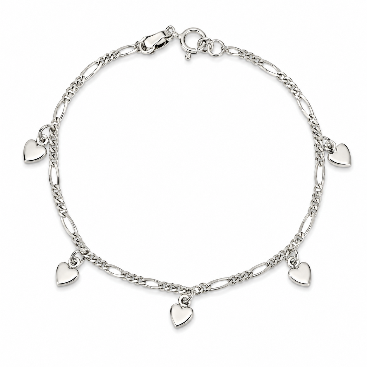 Pulsera corazones mini, 19cm en plata 925