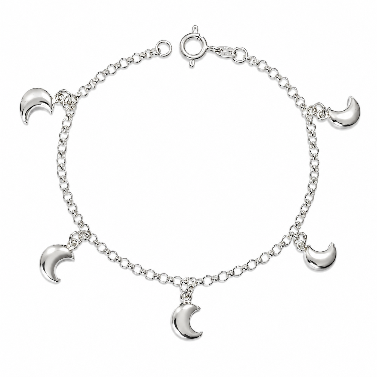 Pulsera 5 lunas rellenas, 19 cm plata 925