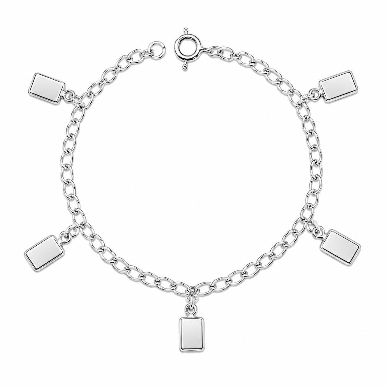 Pulsera con dijes cuadrados, 18cm plata 925