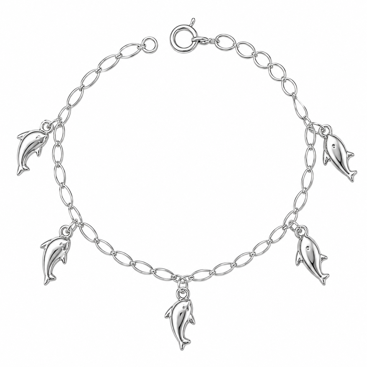 Pulsera 5 dijes de delfines, 19cm plata 925