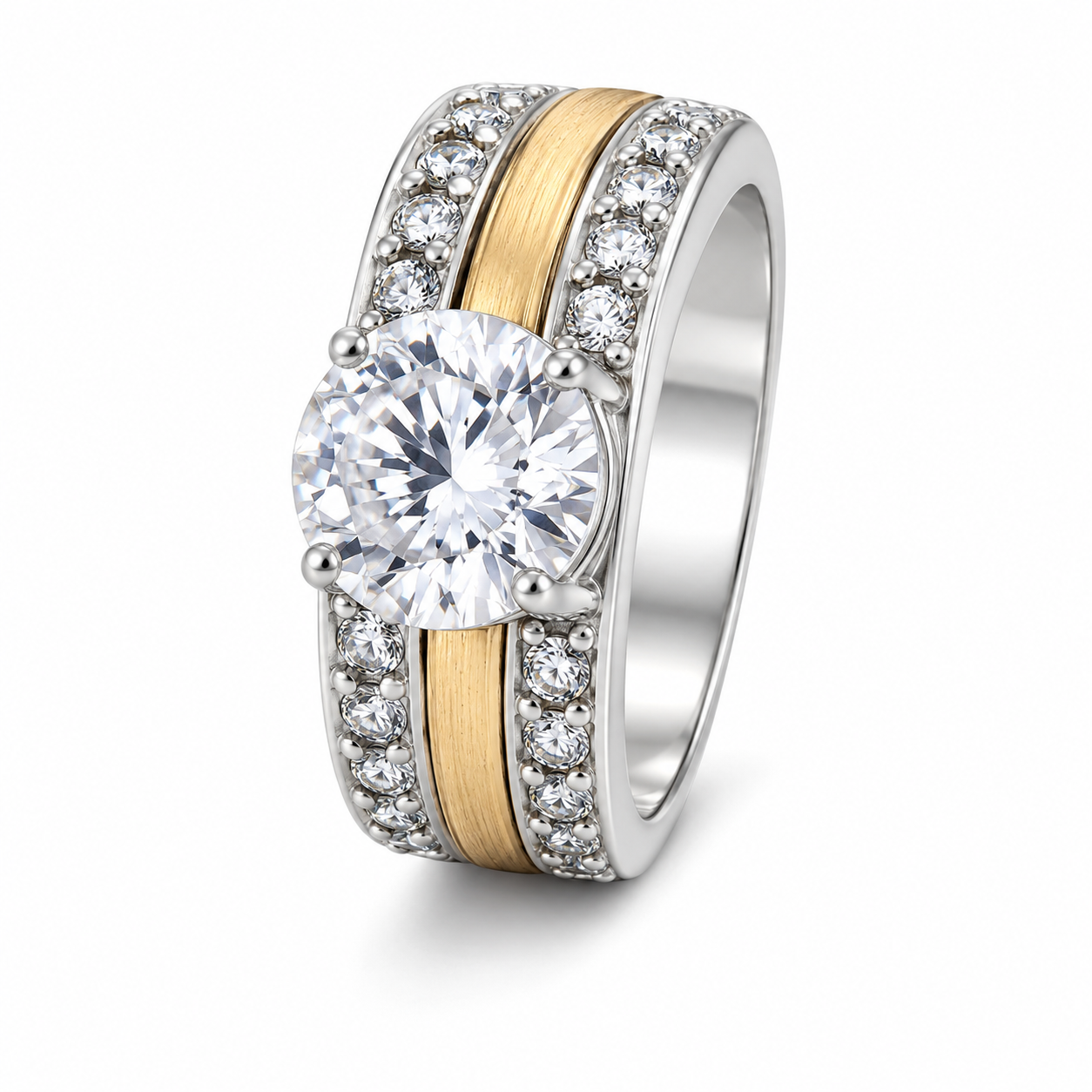 Anillo curvo línea de oro y solitario