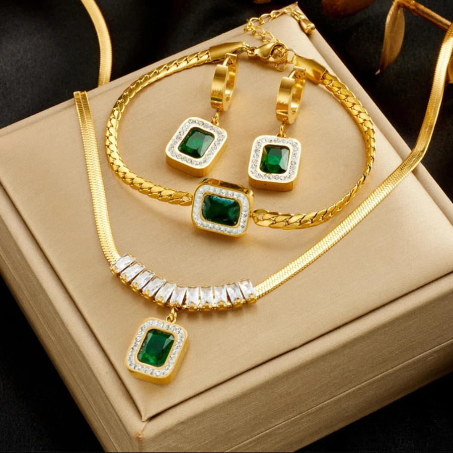 Conjunto cuadrado cristal verde circón