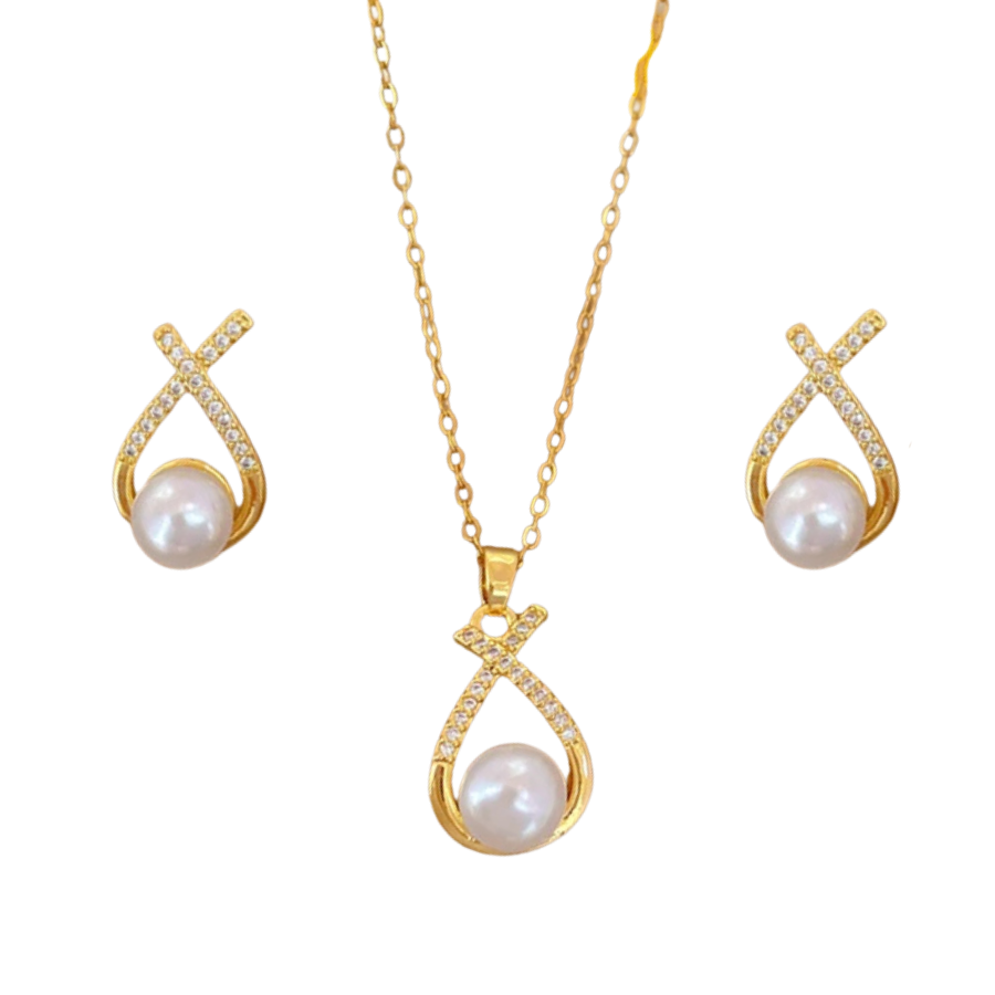 Conjunto nudo cruzado de piedras con perla