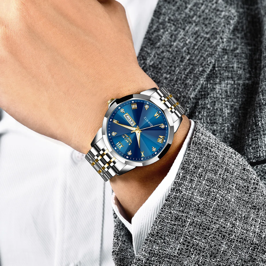 Reloj Lige redondo dorado plata de lujo hombre dial azul LIG001