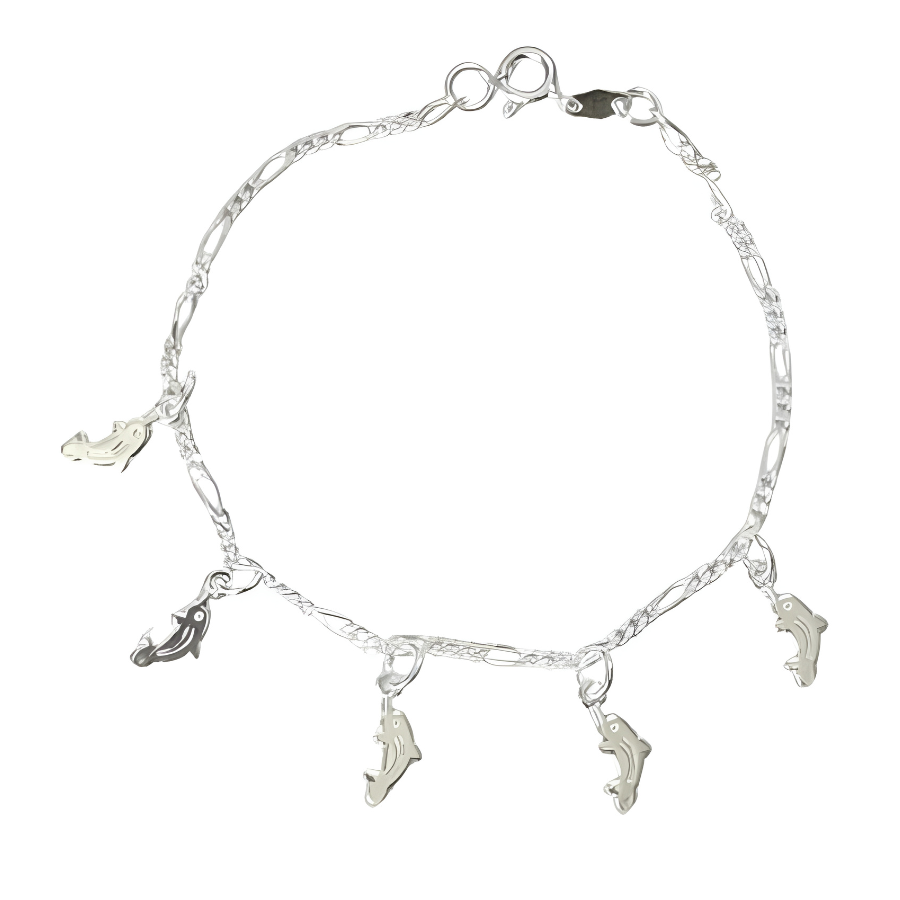 Pulsera 5 dijes de delfines, 19 cm plata 925