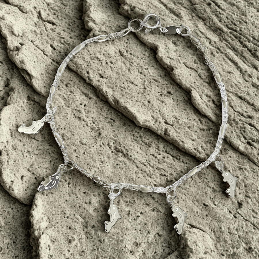 Pulsera 5 dijes de delfines, 19 cm plata 925