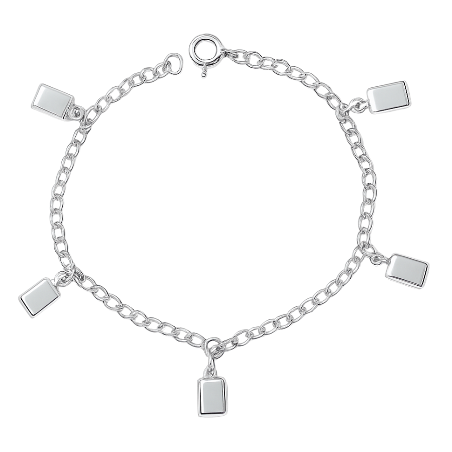 Pulsera con dijes cuadrados, 18cm plata 925