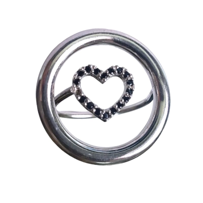 Anillo 1 circulo 1 corazón piedras negras Plata Italiana - Metalli - 8 - Perfumisimo