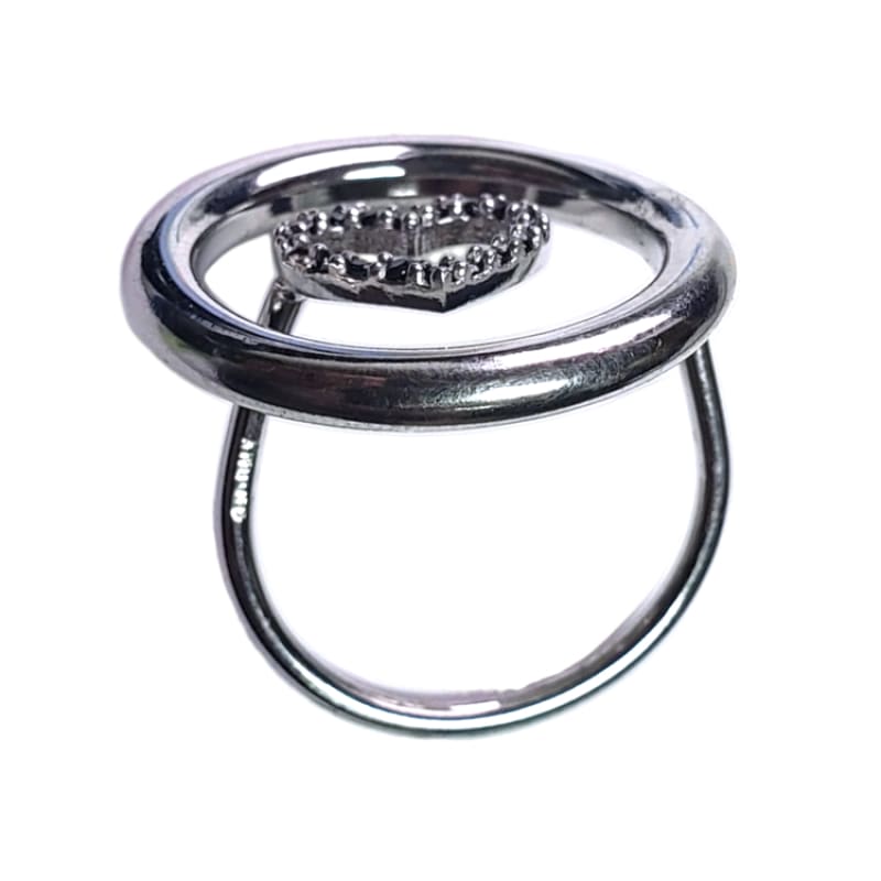 Anillo 1 circulo 1 corazón piedras negras Plata Italiana - Metalli - 8 - Perfumisimo
