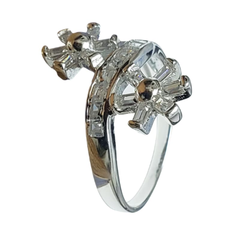 Anillo flores paralelas con piedras Plata 925 - Metalli - 7 - Perfumisimo