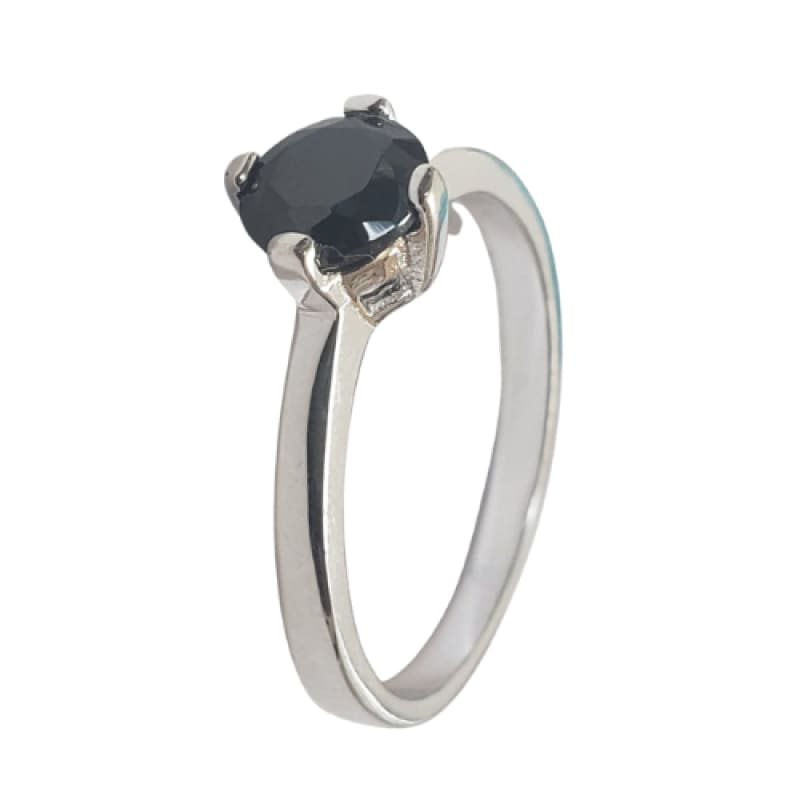Anillo liso con piedra negra solitaria y plata 925 - Metalli - 6 - Perfumisimo