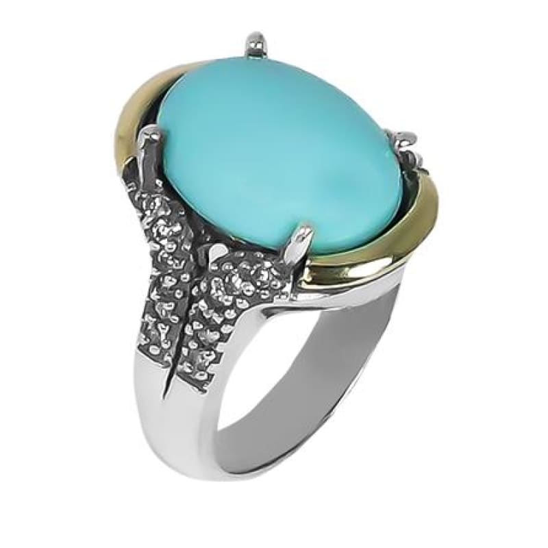 Anillo Oro y Plata piedra celeste colombiano Anillo de Plata 925