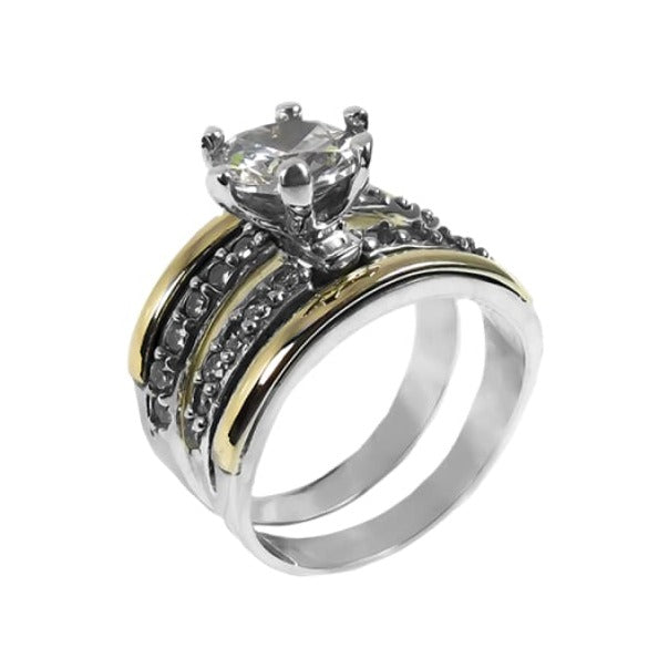 Anillo oro y plata solitario doble 3 lineas colombiano - Metalli - Default Title - Perfumisimo