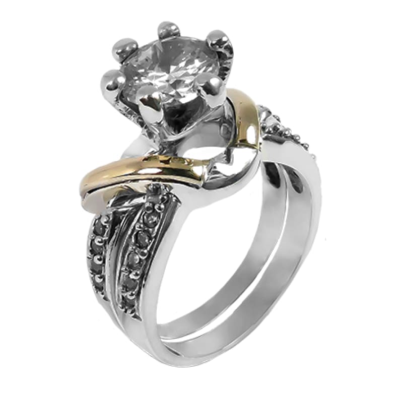 Anillo oro y plata solitario doble con enganche colombiano - Metalli - 7 - Perfumisimo