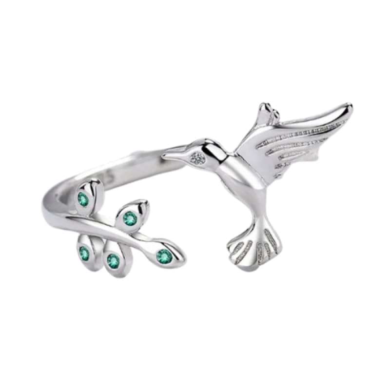 Anillo rodinado 1 colibrí y hojas de piedras plata 925 - Metalli - 7 - Perfumisimo