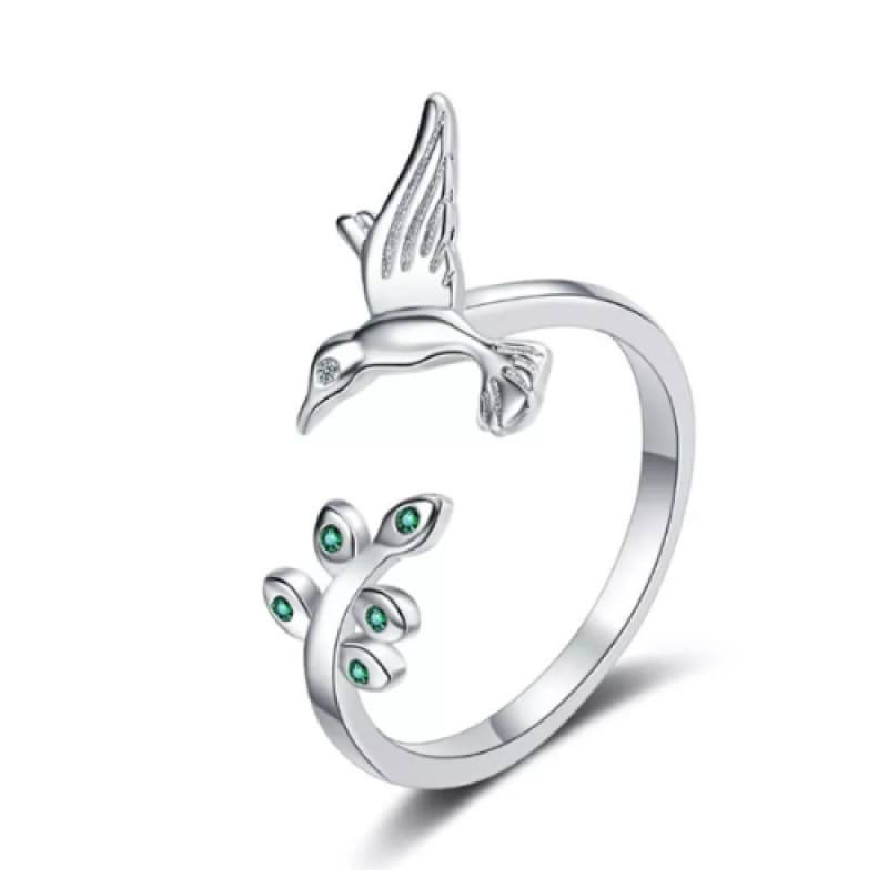 Anillo rodinado 1 colibrí y hojas de piedras plata 925 - Metalli - 7 - Perfumisimo