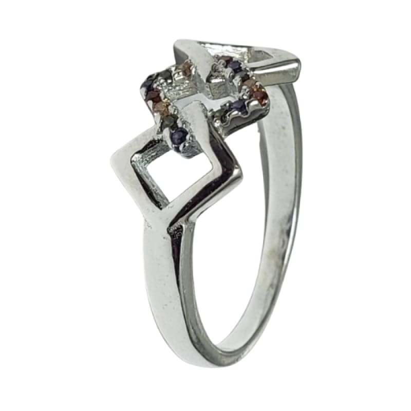 Anillo tres cuadros uno de piedras de colores plata 925 - Metalli - 8 - Perfumisimo