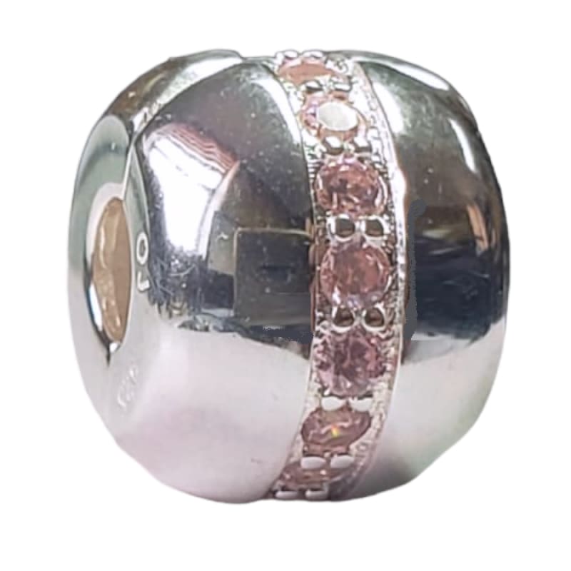 Charm Fijador con linea de piedras rosadas Plata Italiana 925 - Perfumisimo