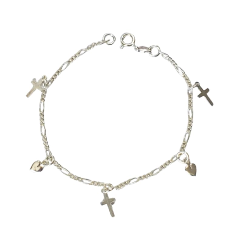Pulsera cruz y corazón, 19cm plata 925 - Metalli - Default Title - Perfumisimo