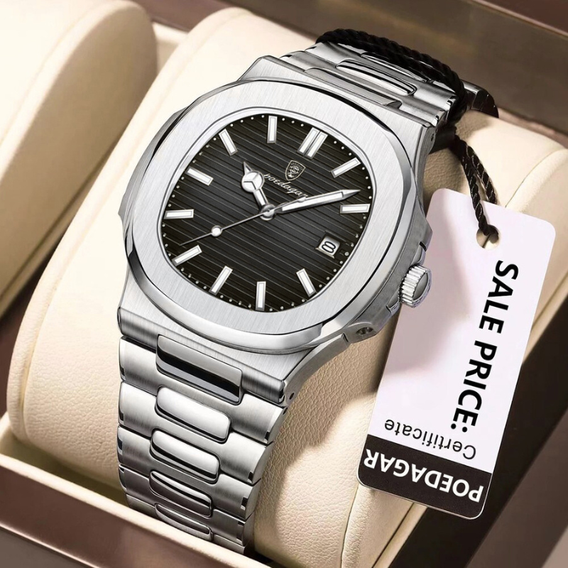 Reloj Poedagar cuadrado negro de lujo hombre luminoso cuarzo