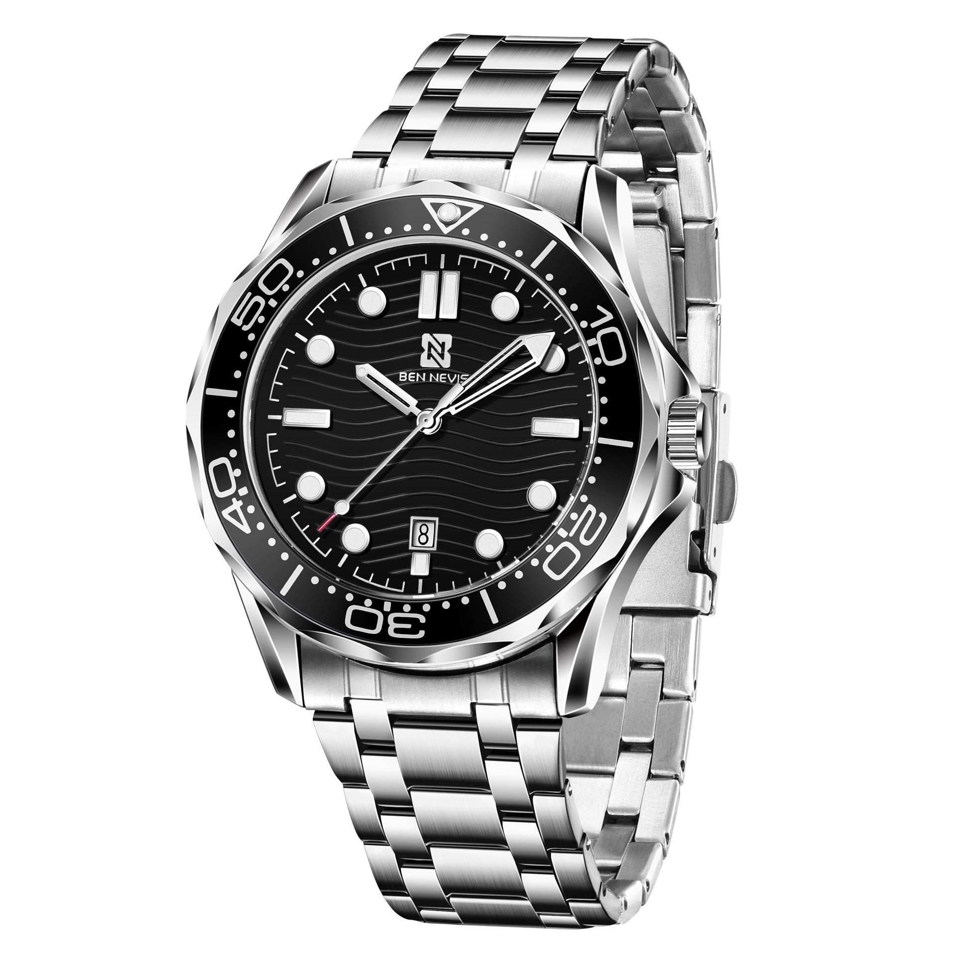 Reloj Ben Nevis aleación con correa de acero Bisel negro