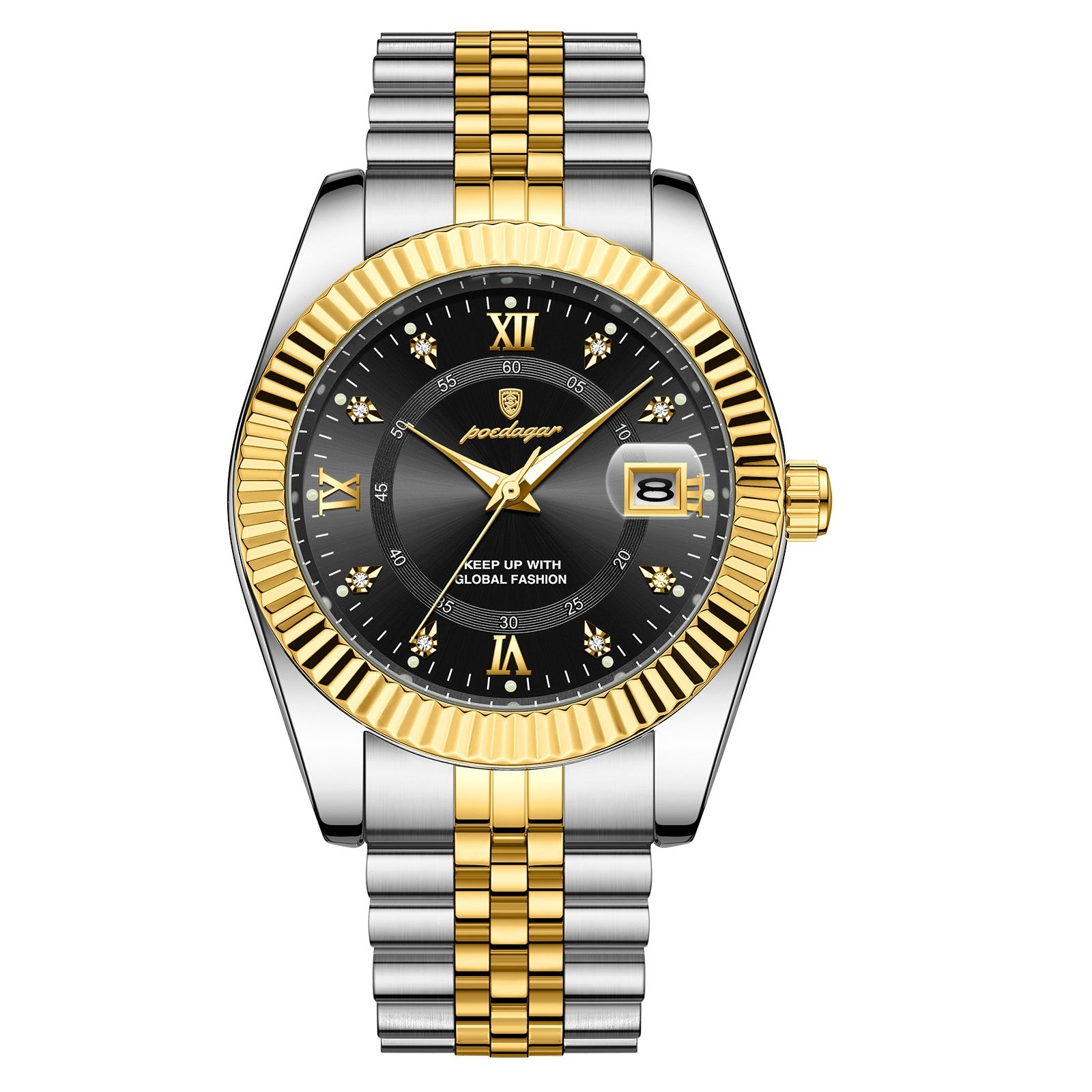 Reloj Poedagar redondo dorado plata de lujo hombre dial negro POE012