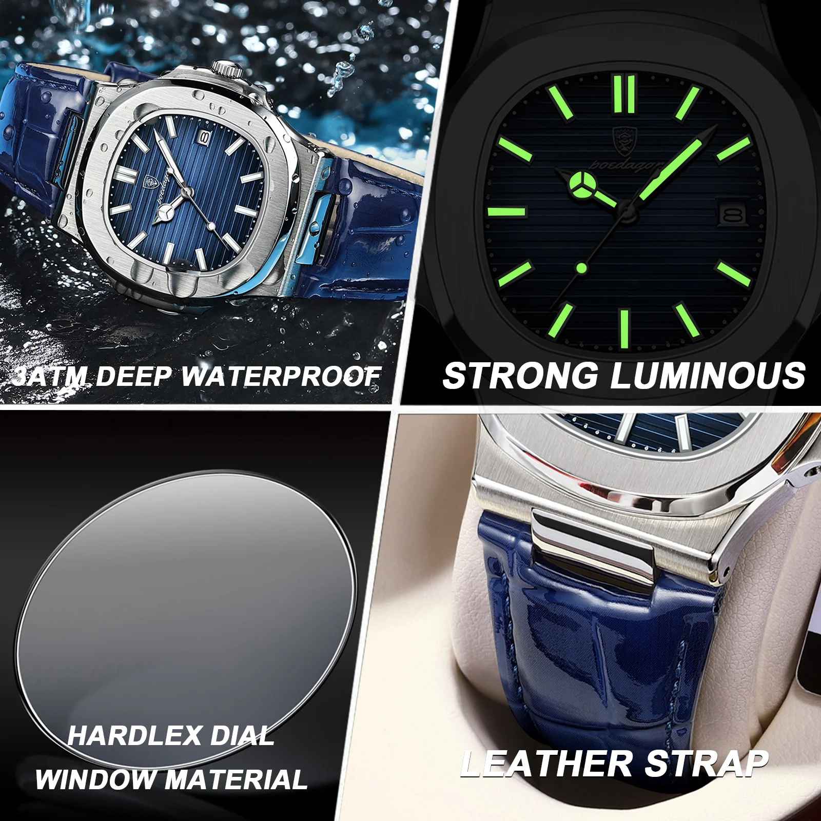 Reloj Poedagar cuadrado de lujo para hombre luminoso cuarzo - Poedagar - Default Title - Perfumisimo