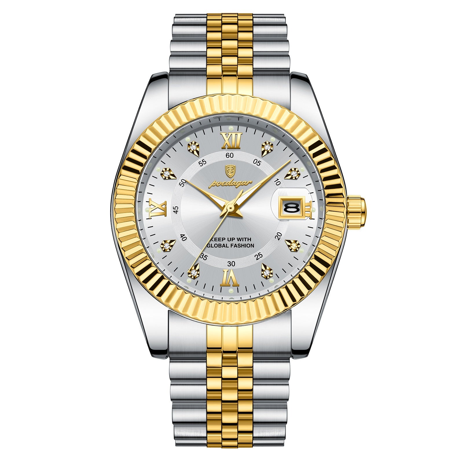Reloj Poedagar redondo dorado plata de lujo hombre dial blanco POE013