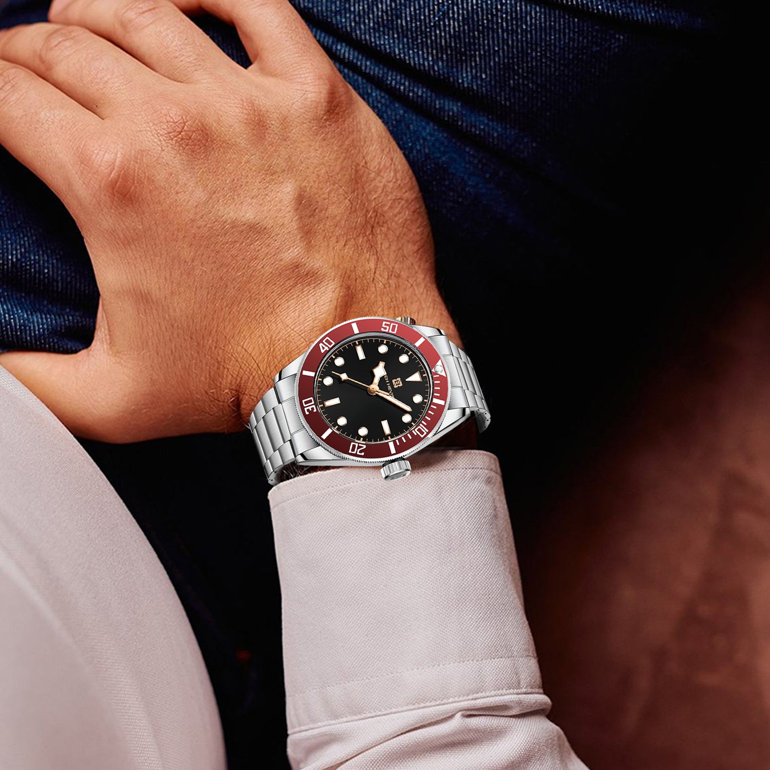 Reloj Ben Nevis aleación con correa de acero Bisel rojo