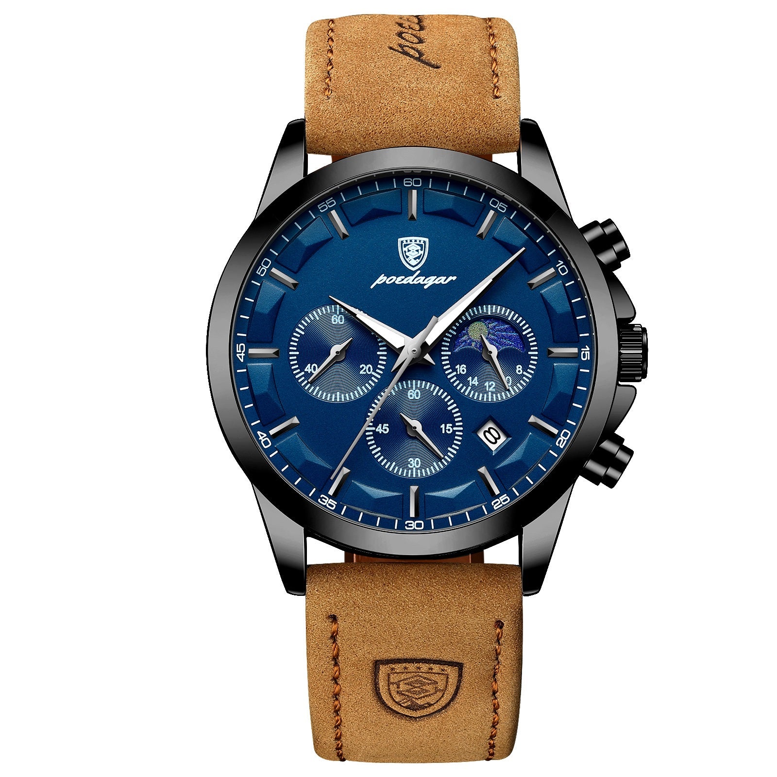 Reloj Poedagar de cuarzo para hombre, cronógrafo deportivo de lujo caja azul