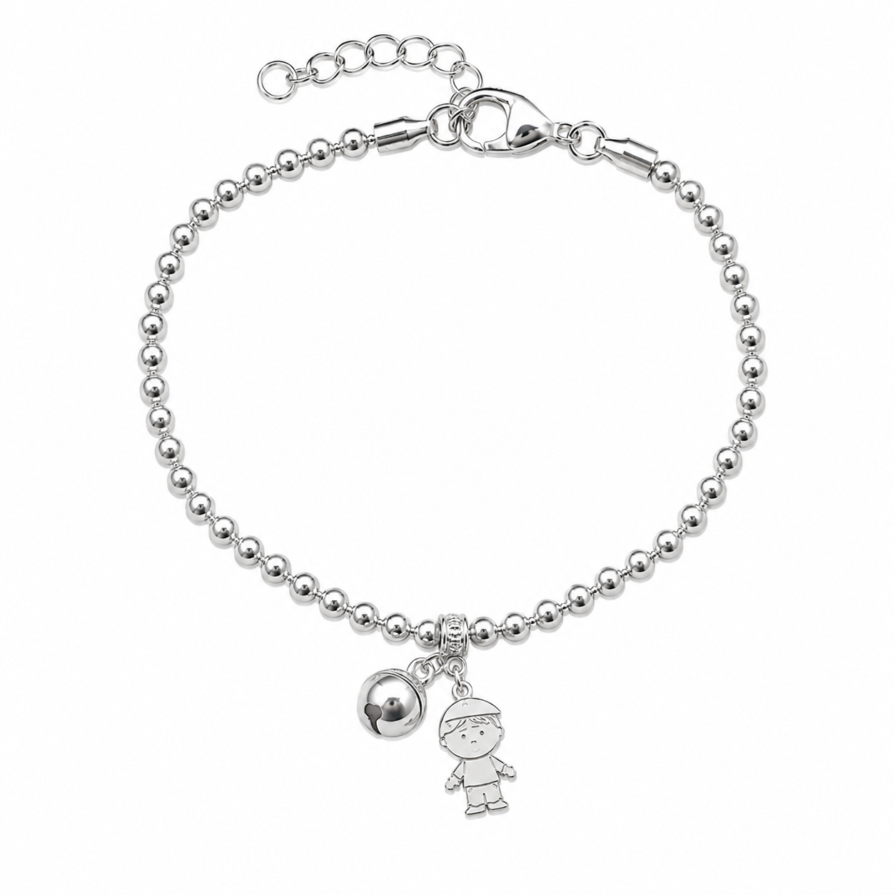 Pulsera de bolas con niño italiana 21cm Plata Italiana 925
