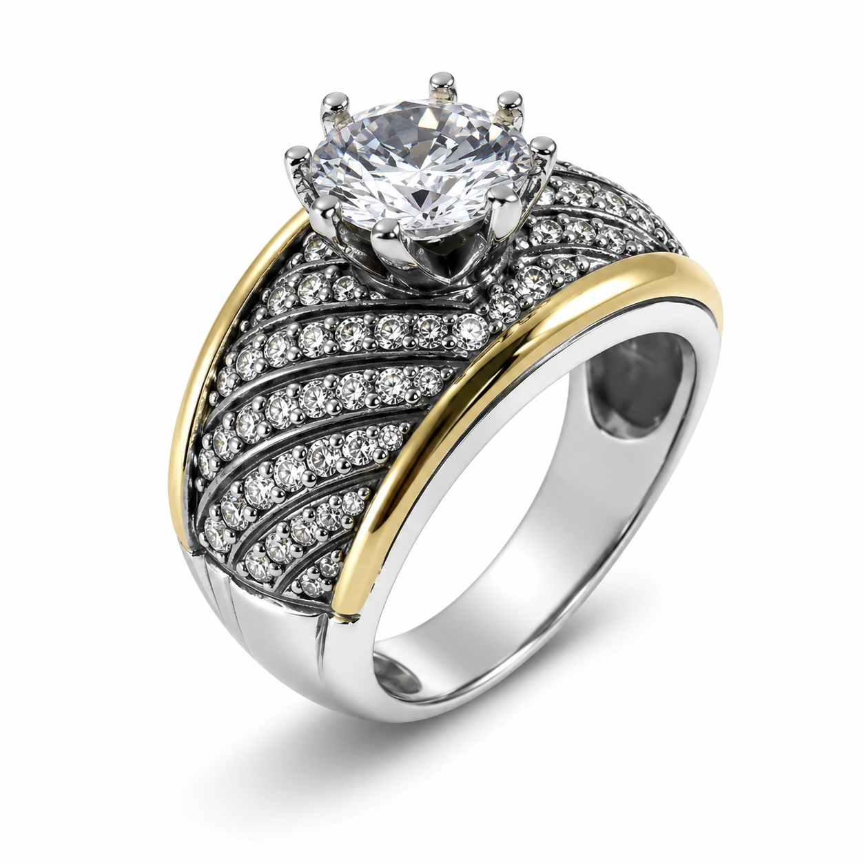 Anillo Oro y Plata solitario completo piedras colombiano