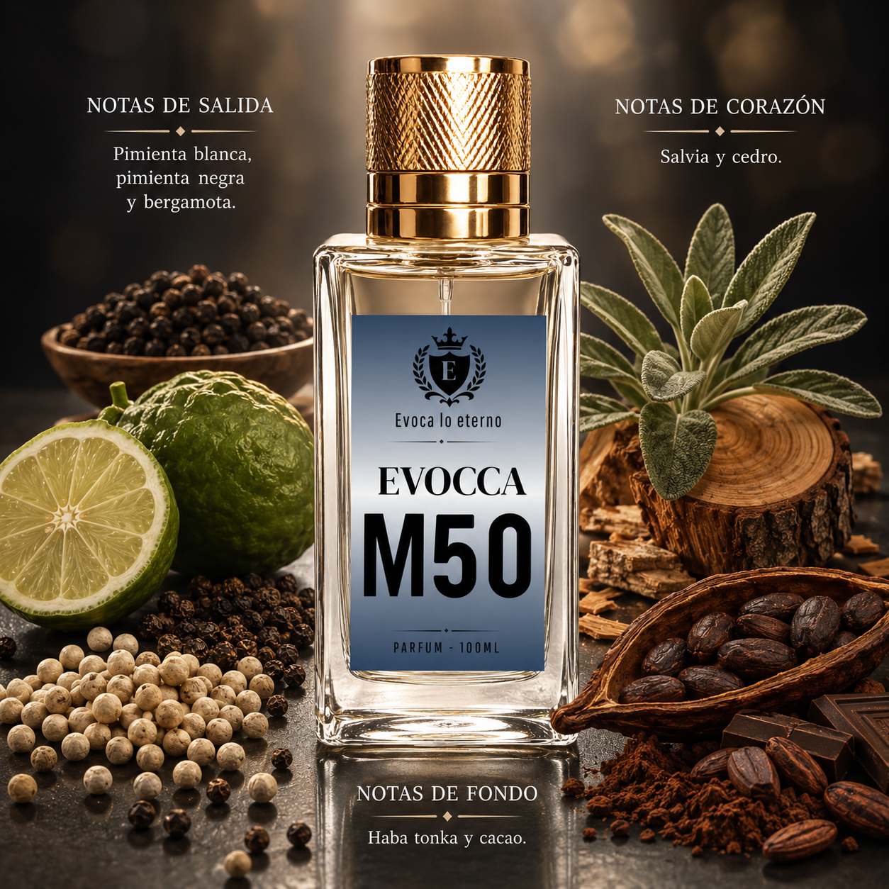 Evocca M50 Parfum 100ml Hombre (Carolina Herrera Bad Boy)