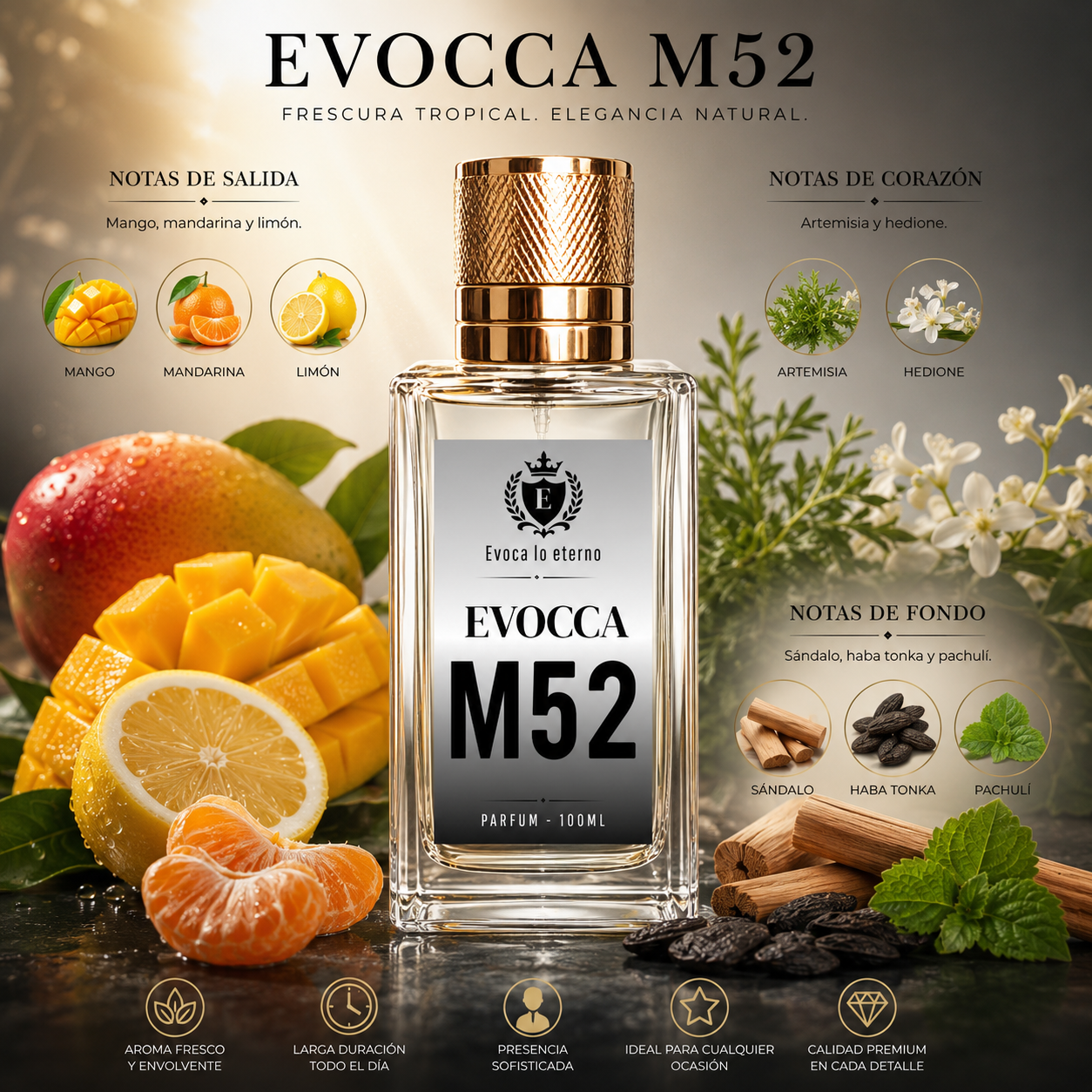 Evocca M52 Parfum 100ml Hombre (Ralph Lauren Polo Black)