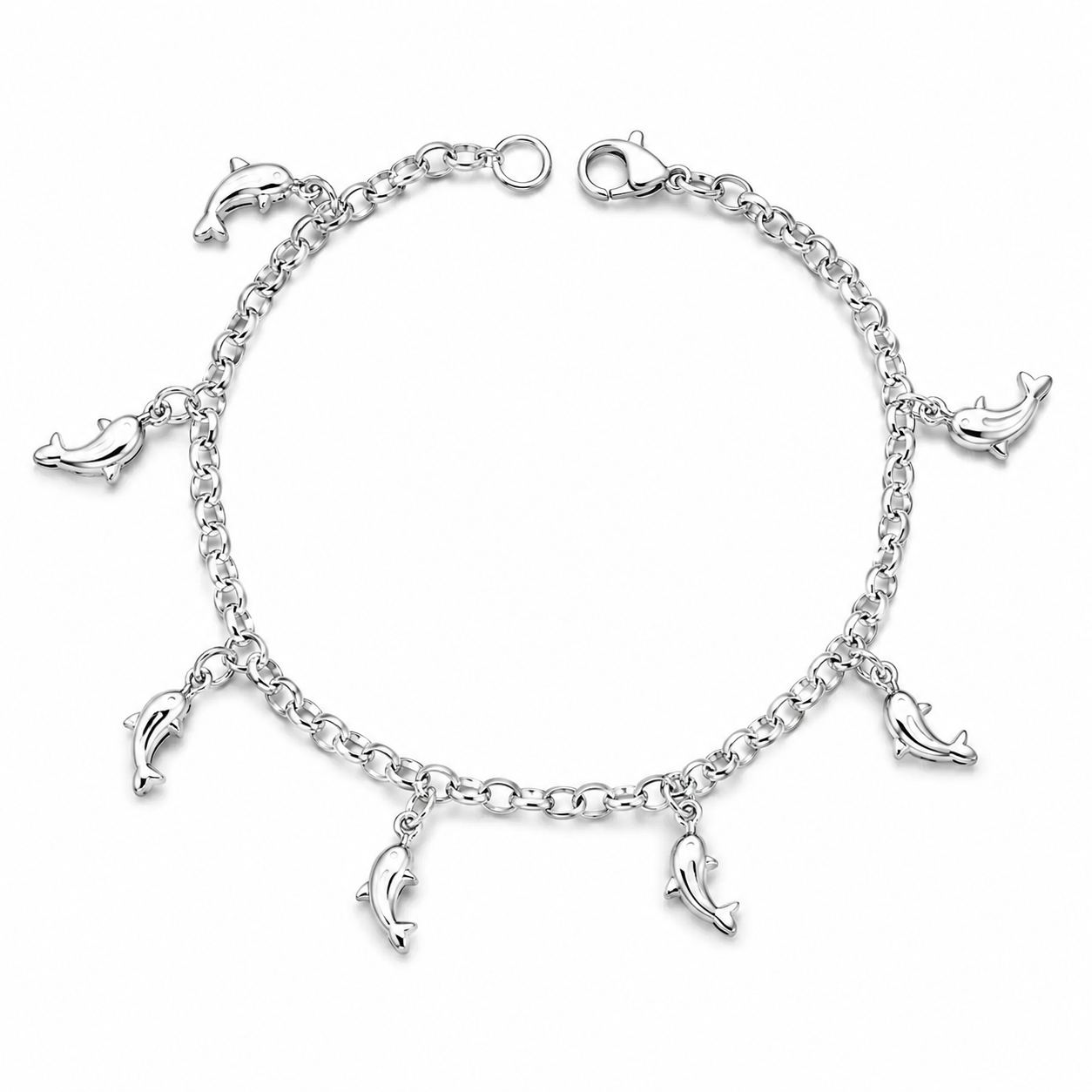 Pulsera 7 dijes de delfines, 19 cm plata 925