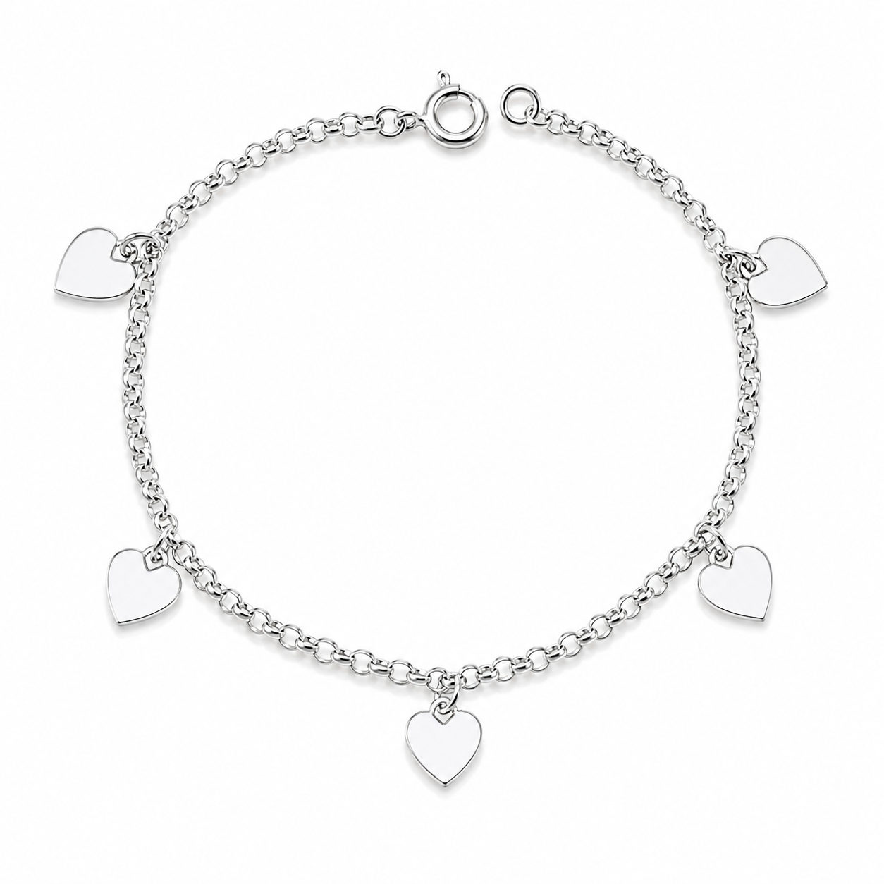 Pulsera corazones planos, 19cm en plata 925