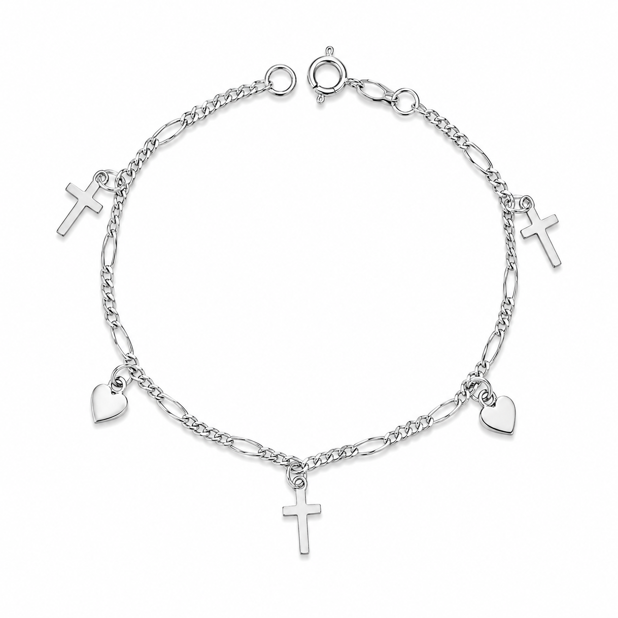 Pulsera cruz y corazón, 19cm plata 925