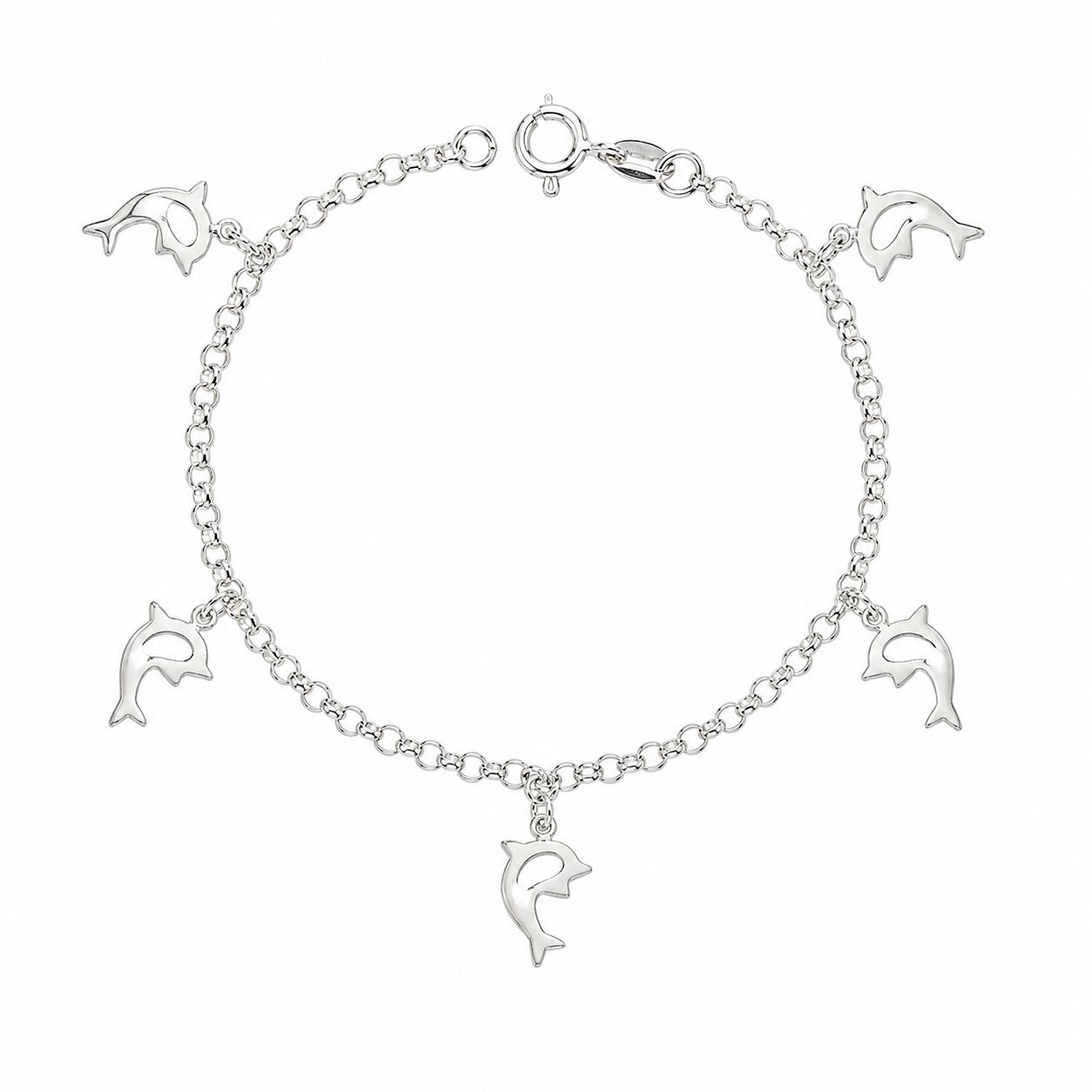Pulsera 5 delfines abiertos, 19cm plata 925
