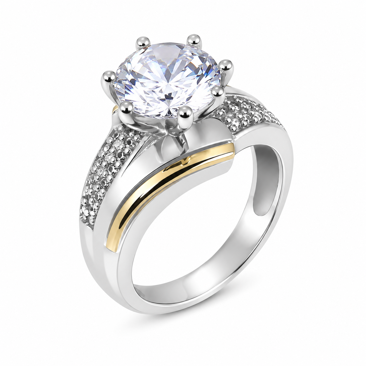 Anillo Oro y Plata solitario brazos con piedras colombiano