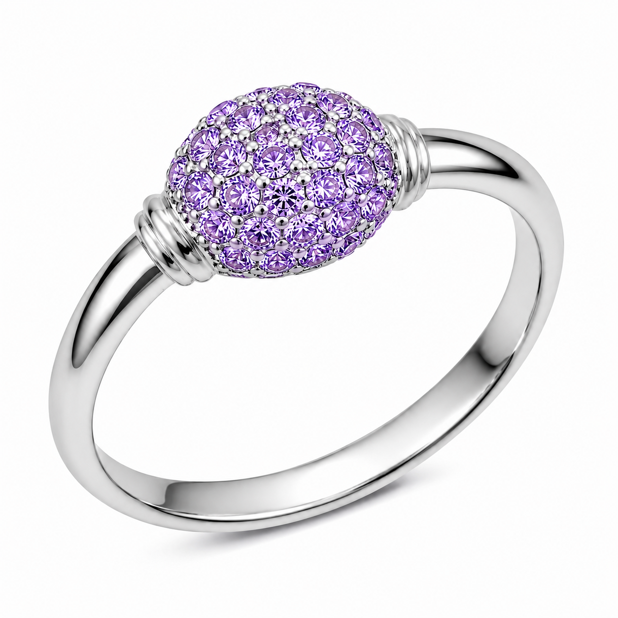 Anillo bola con piedras lilas Plata Italiana 925
