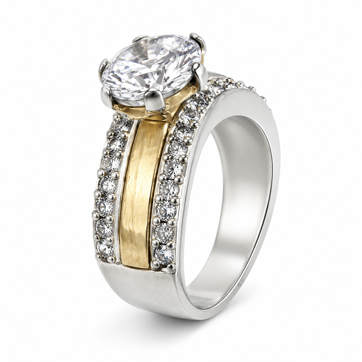 Anillo curvo línea de oro y solitario