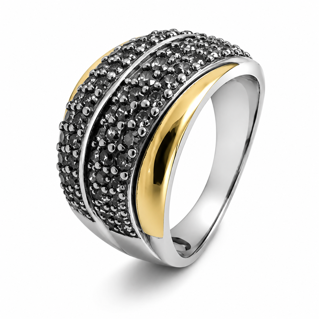 Anillo Oro y Plata 5 hileras de piedras colombiano