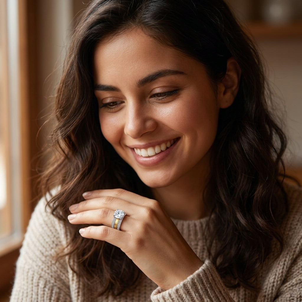 Anillo curvo línea de oro y solitario