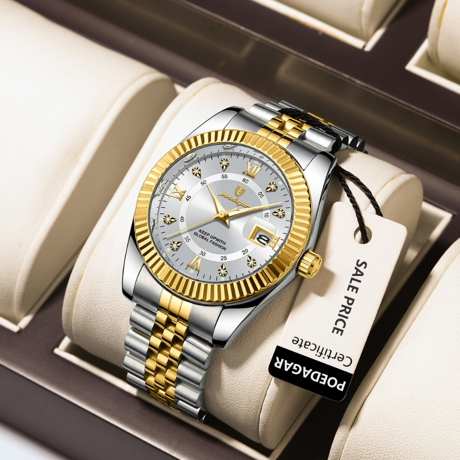 Reloj Poedagar redondo dorado plata de lujo hombre dial blanco POE013